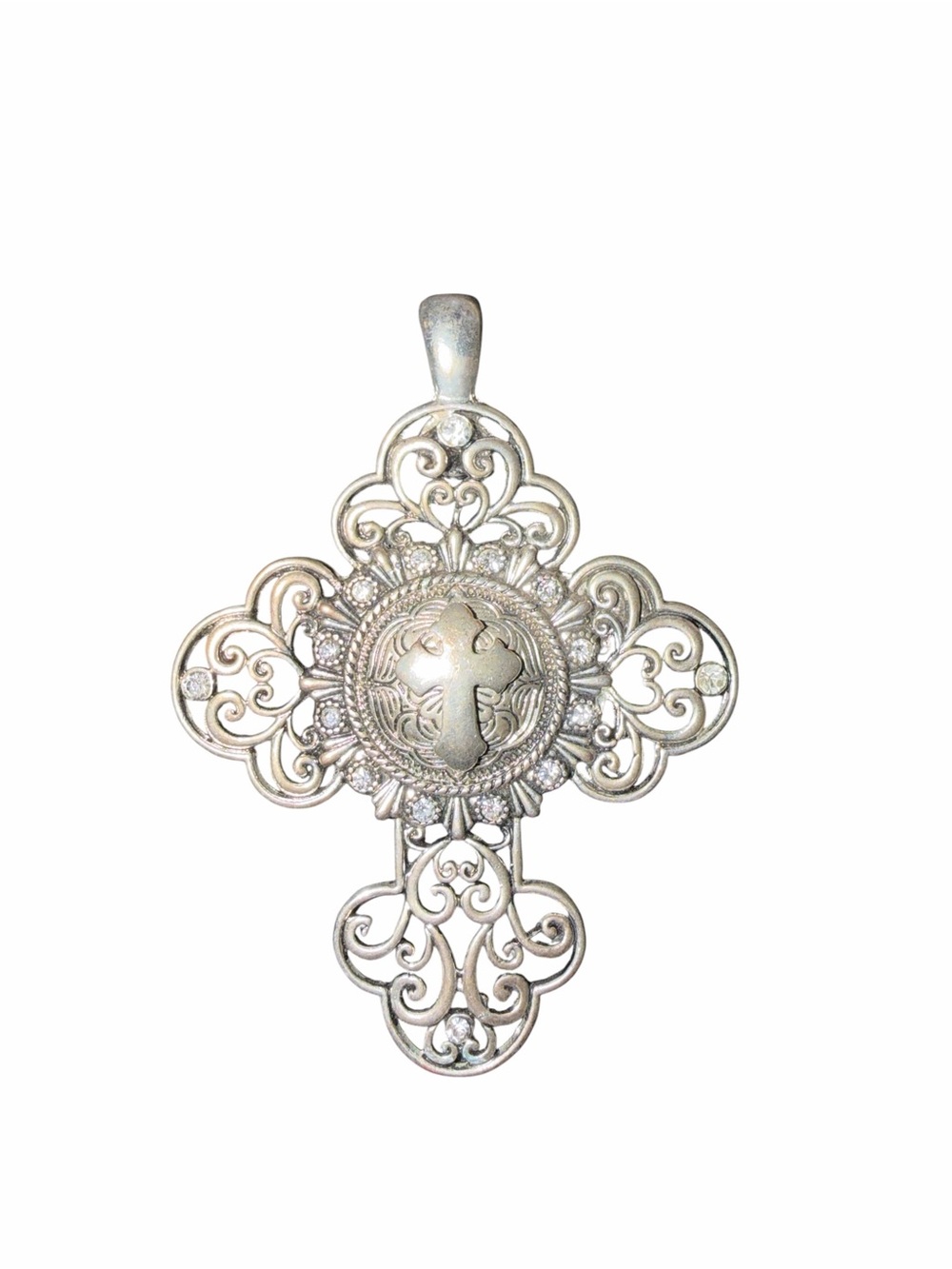 Vintage style Silver Filigree Cross Pendant Necklace - Elegant Religious Jewelry